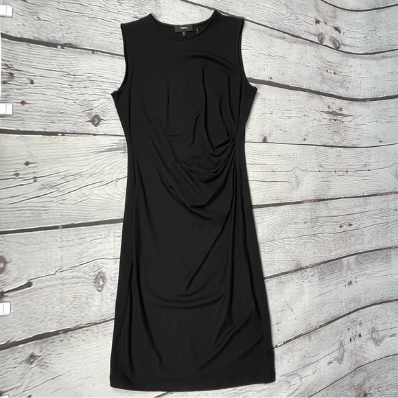 THEORY Jorainna SL2 black stretch cotton midi sheath dress, size S - Picture 7 of 12
